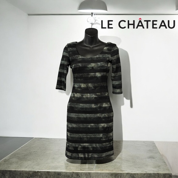 Le Château, Striped Knee-Length Dress, XXS, Black, Gray - Picture 1 of 9